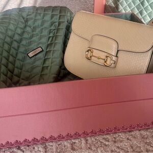 Gucci Python Leather Horsebit Shoulder Bag in cream